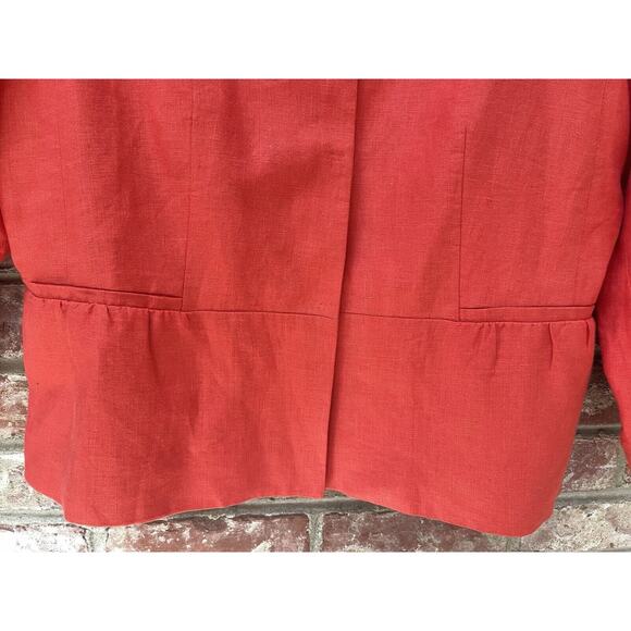 Talbots Linen Collarless Blazer Peplum Size 16P Orange Invisible Closure Petite - Picture 3 of 11